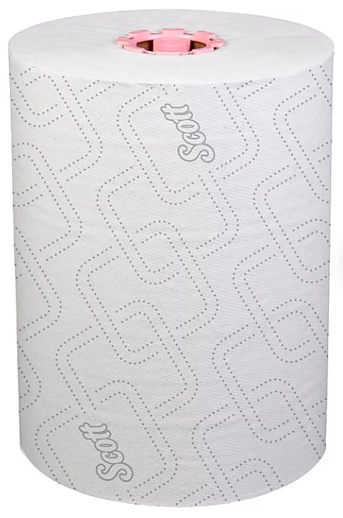 PAPER TOWELS, HARDWOUND, SCOTT, RECYCLED, WHITE, 1-PLY, 580 FT/ROLL, 6 ROLLS/CT (47032) LARGE